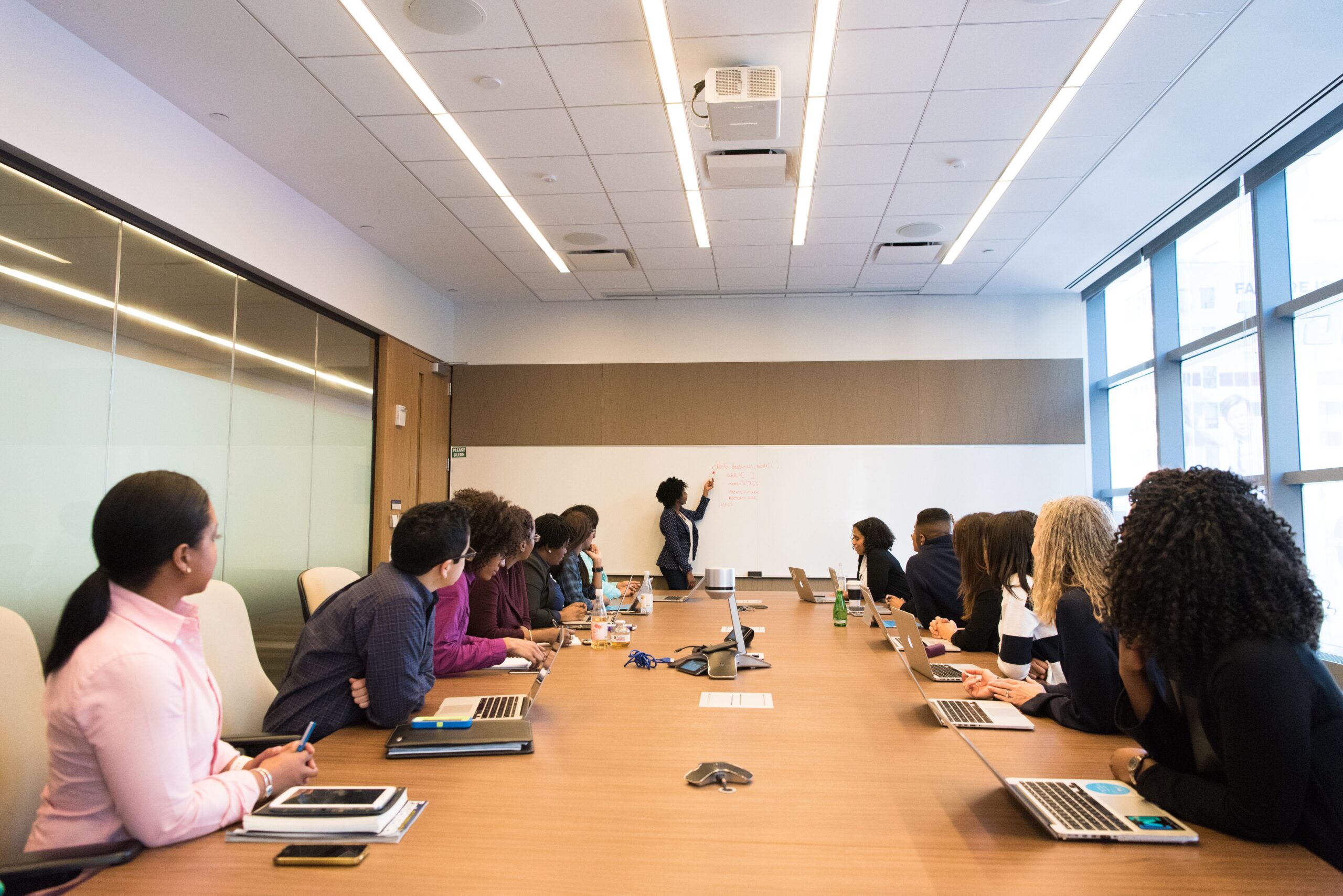 Mastering the HR Training and Development Process for Organizational Success Business meeting with diverse team discussing projects in a modern conference room.